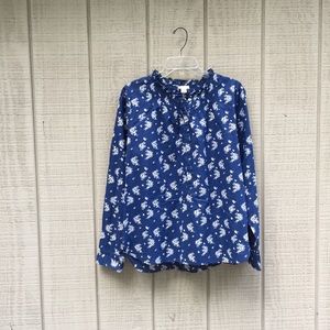 J. Crew blue floral ruffle popover blouse, M